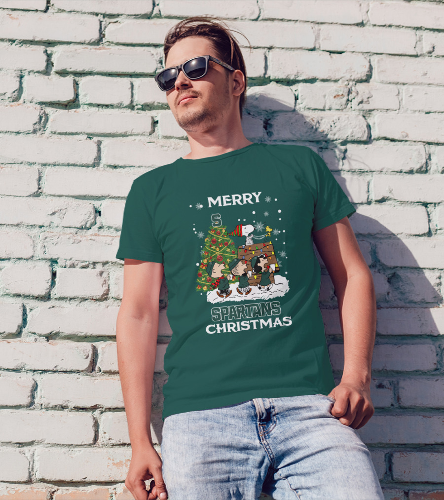 Merry Spartans Christmas Michigan State Peanuts Christmas Tree T-Shirt