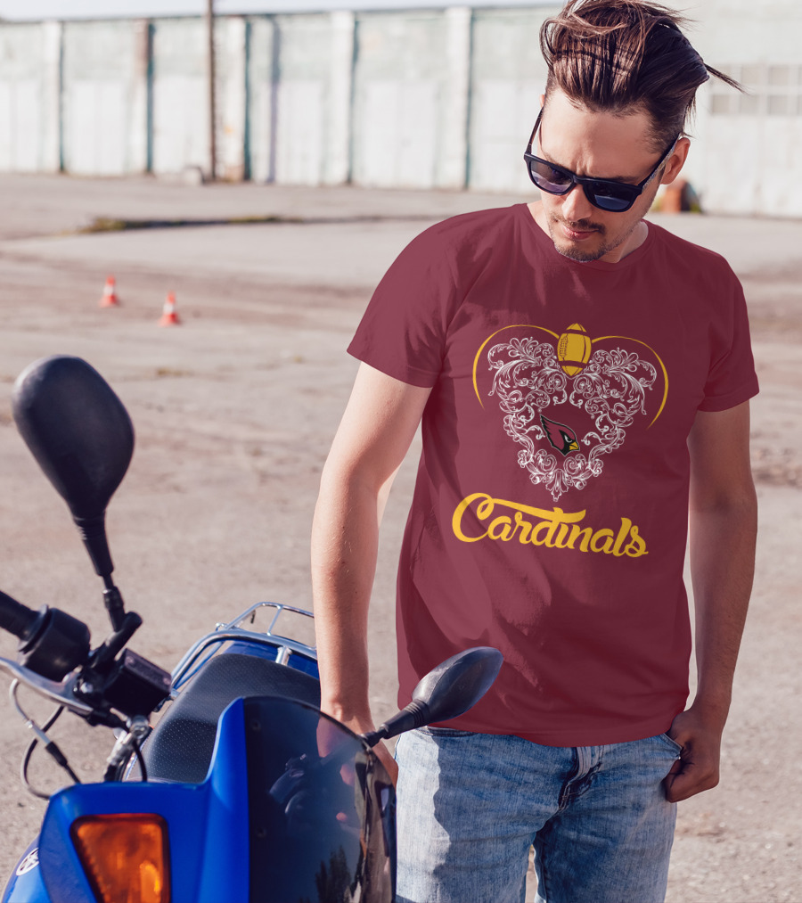 Cardinals Heart With Football And Arizona T-Shirt