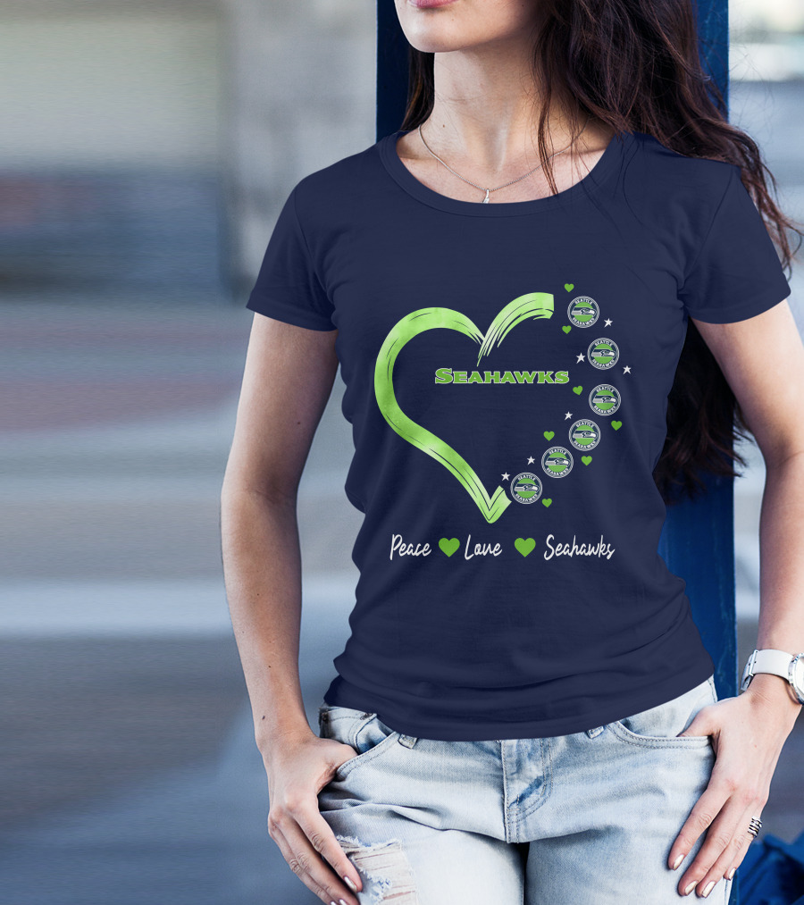 Peace Love Seahawks Seattle Seahawks Hearts T-Shirt