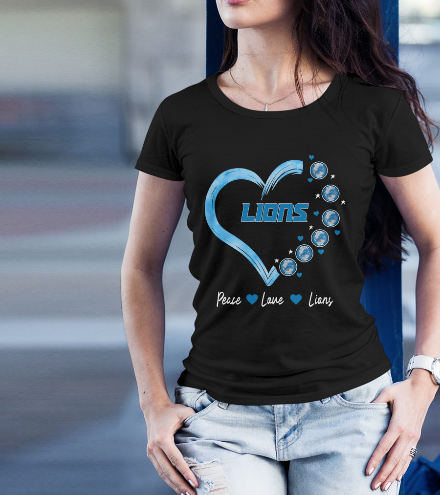 Peace Love Detroit Lions Retro Heart Fan Emblem T-Shirt