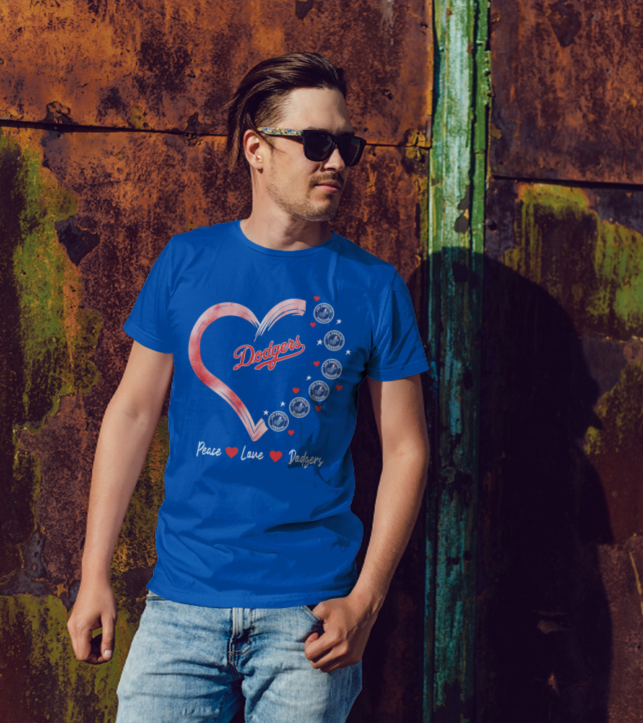 Peace Love Dodgers Heart Los Angeles Dodgers T-Shirt