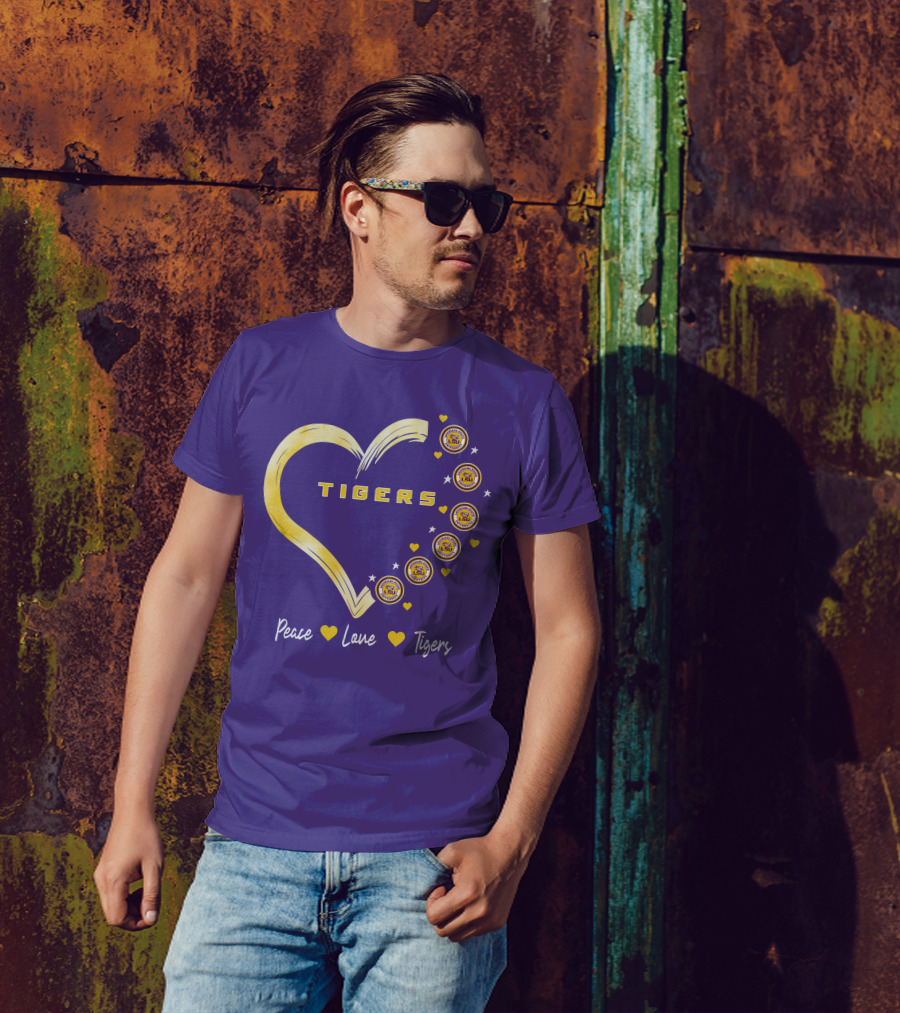 Peace Love LSU Tigers Heart Design With Logo Elements T-Shirt