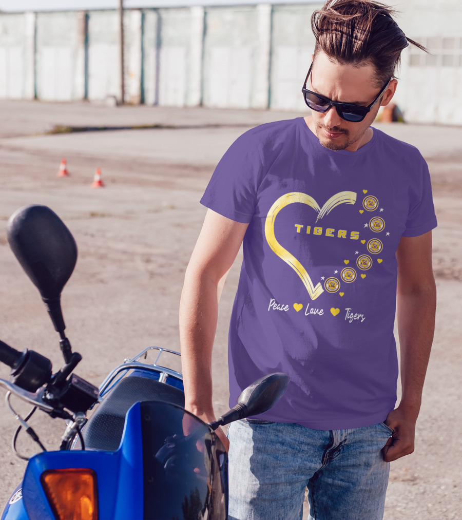 Peace Love LSU Tigers Heart Design With Logo Elements T-Shirt