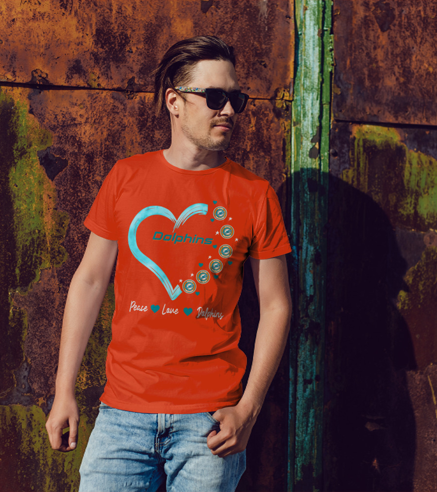 Peace Love Dolphins Heart Miami Dolphins T-Shirt