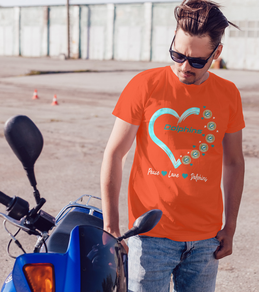 Peace Love Dolphins Heart Miami Dolphins T-Shirt