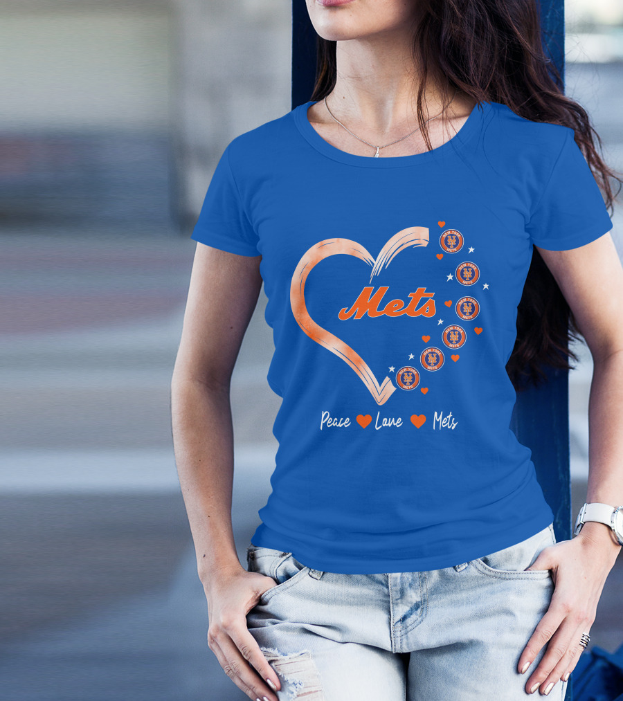 Peace Love Mets New York Mets Logos Hearts T-Shirt