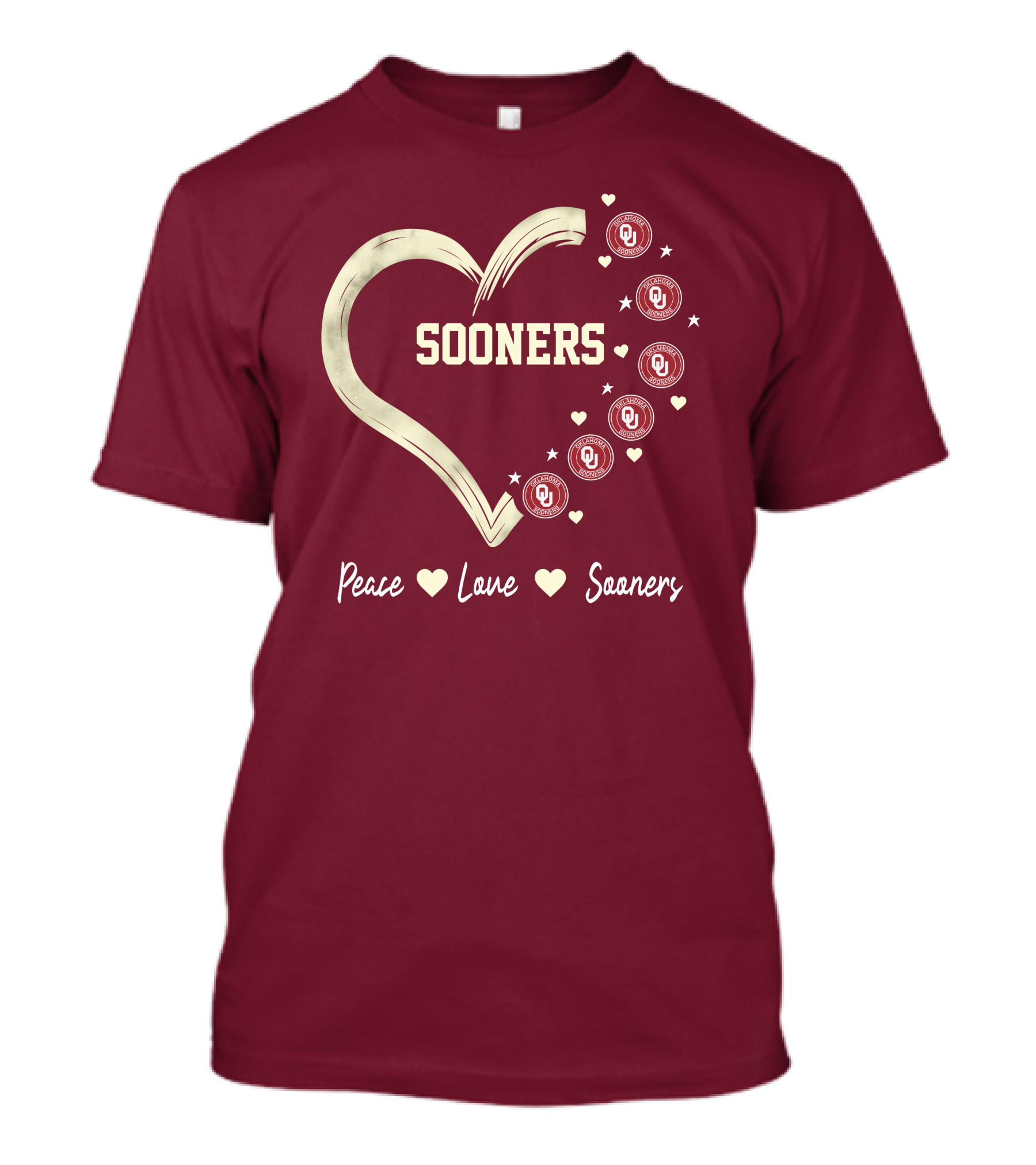 Peace Love Sooners Heart Design With OU T-Shirt