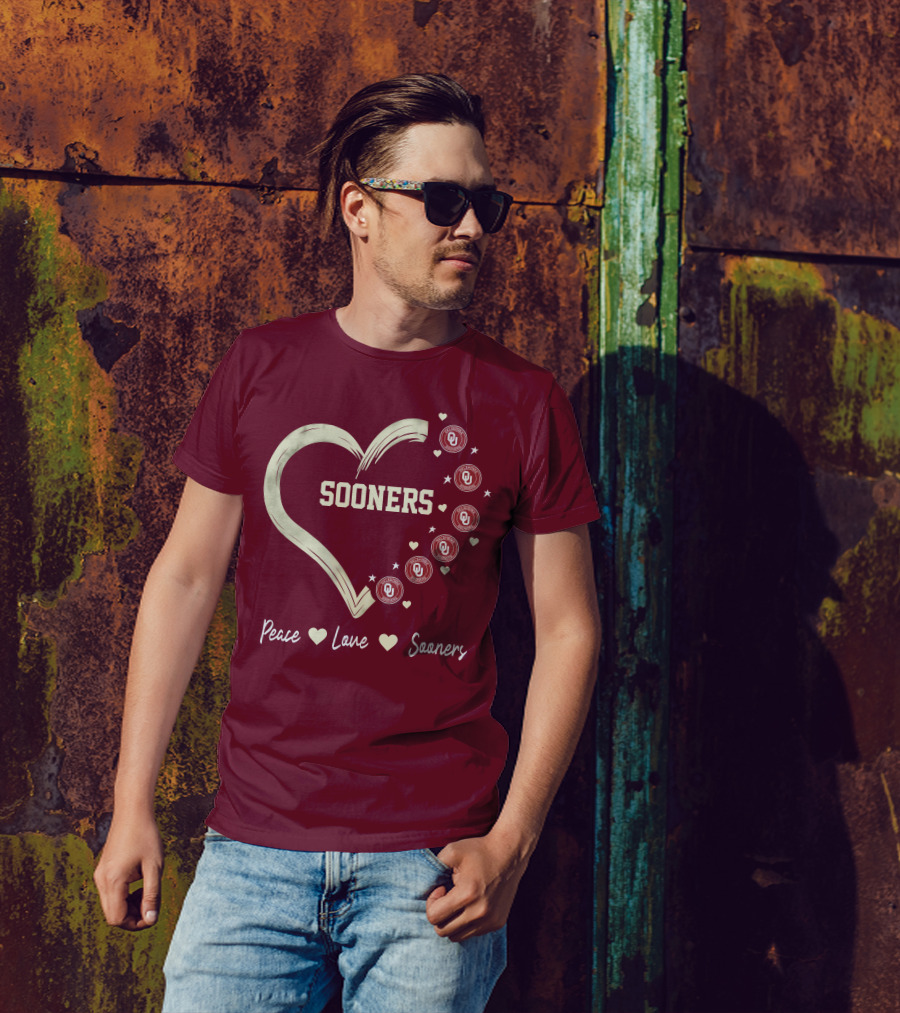 Peace Love Sooners Heart Design With OU T-Shirt