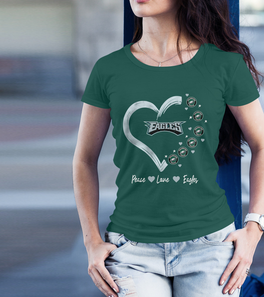 Peace Love Eagles Philadelphia Eagles Logos Heart T-Shirt