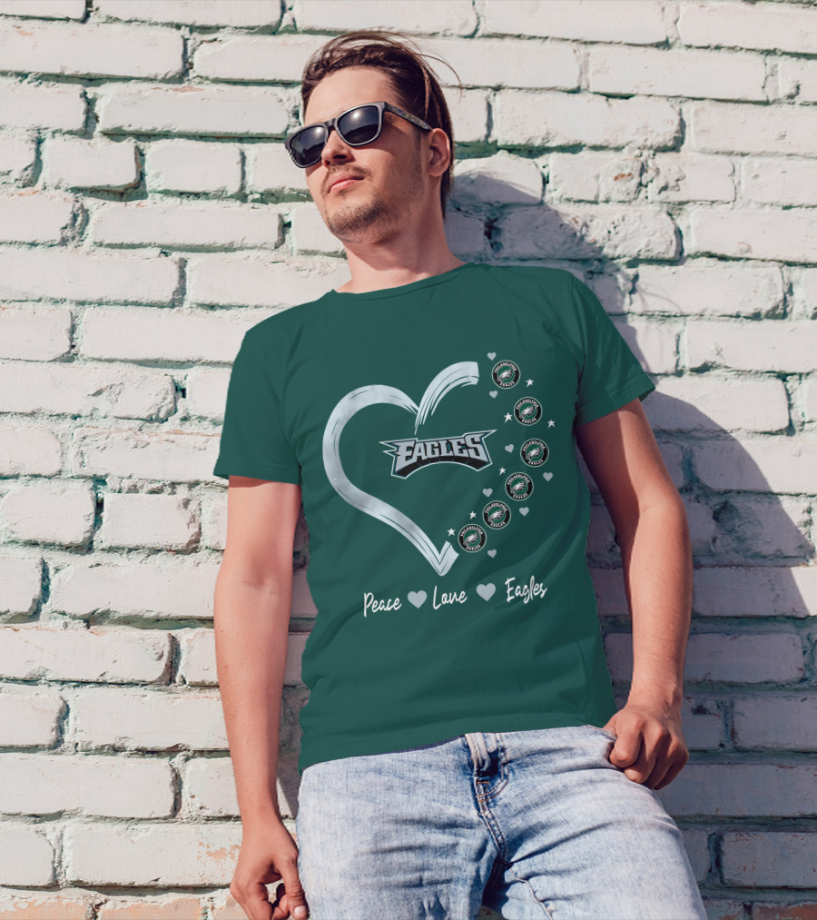 Peace Love Eagles Philadelphia Eagles Logos Heart T-Shirt