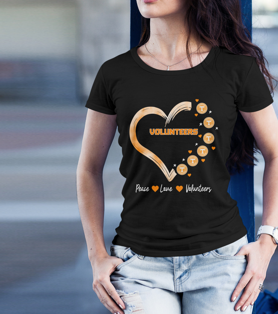 Peace Love Tennessee Volunteers Heart Shape With Stars T-Shirt