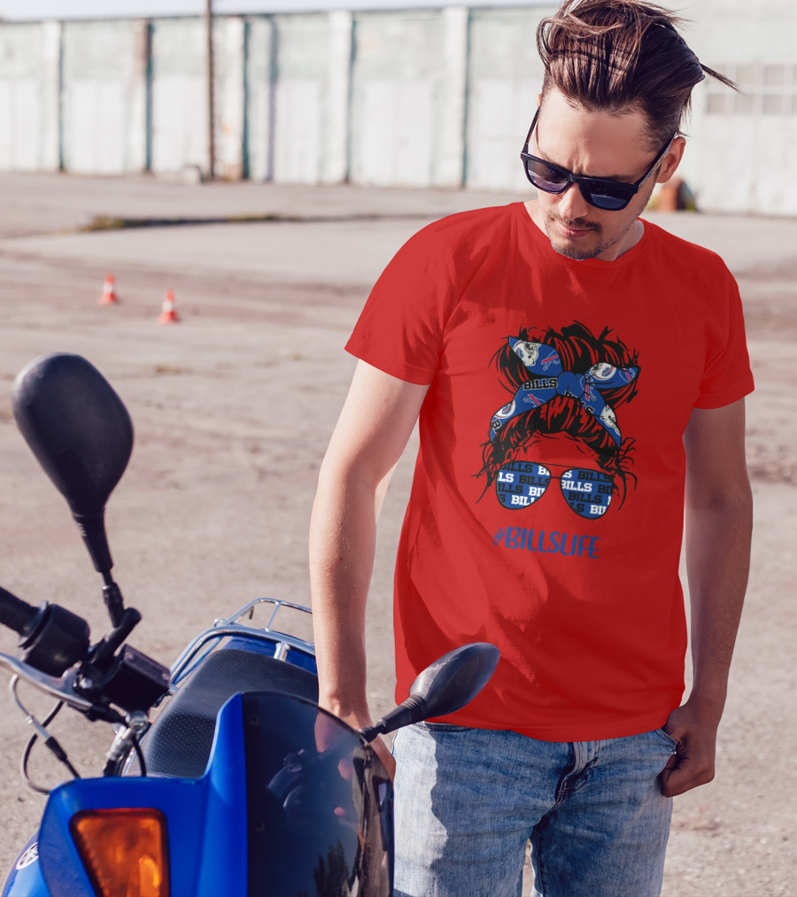 Buffalo Bills Billslife Messy Bun Headband Glasses Girl T-Shirt