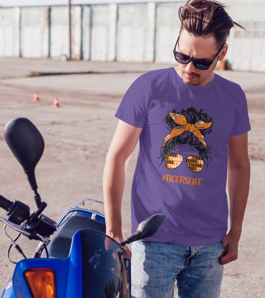 TigersLife Clemson Tigers Messy Bun Girl With Headband And Glasses T-Shirt