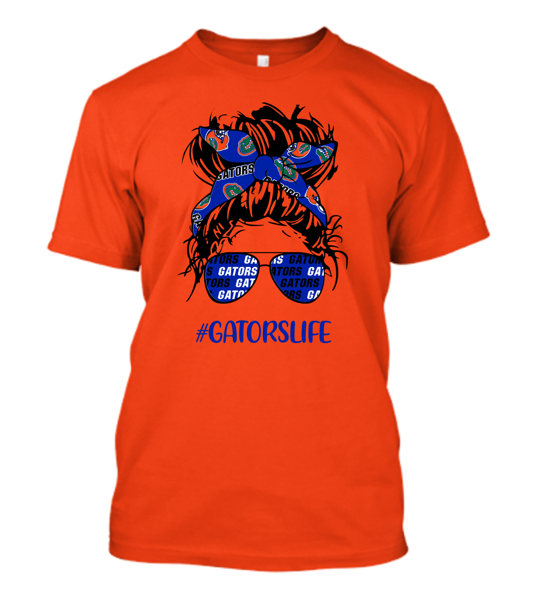 GATORS LIFE Messy Bun Girl With Gators Headband And Glasses T-Shirt
