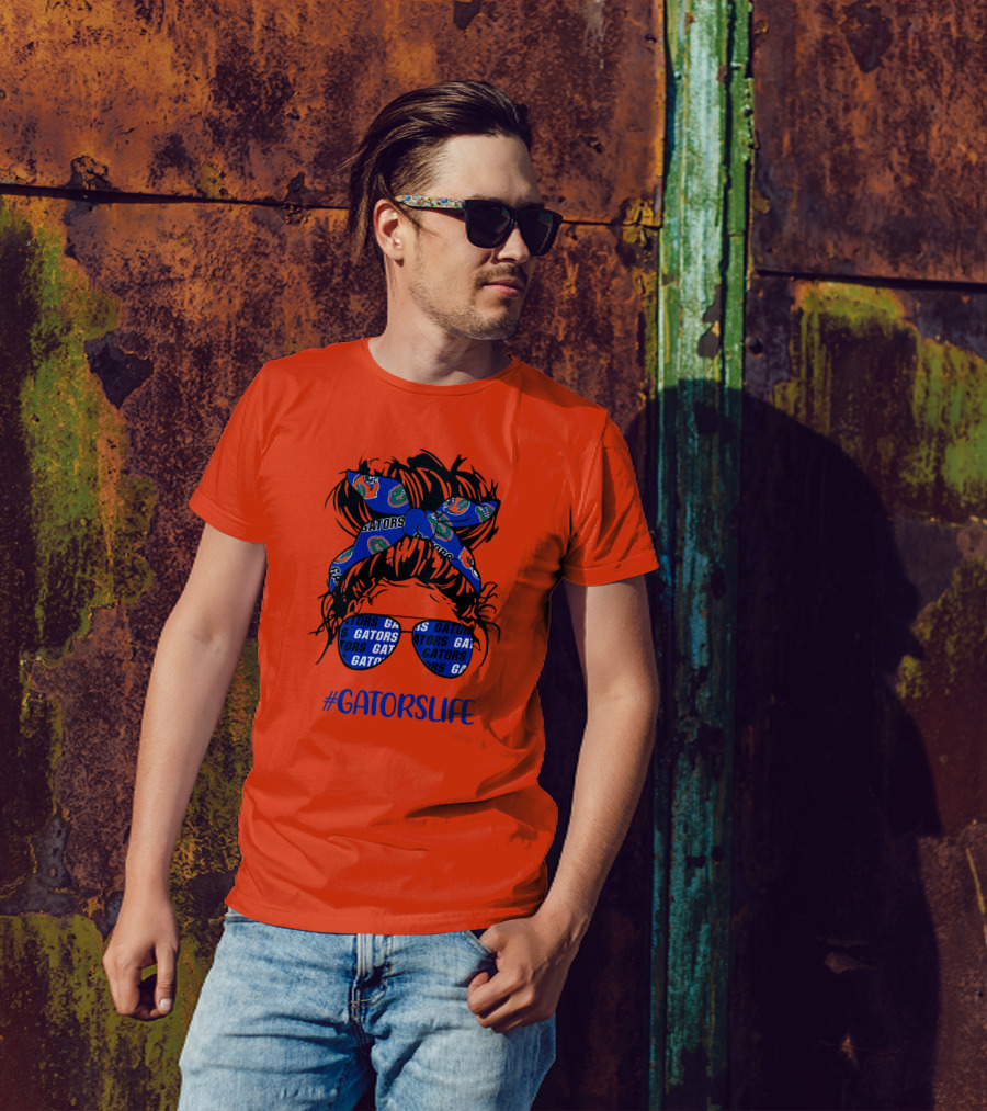 GATORS LIFE Messy Bun Girl With Gators Headband And Glasses T-Shirt