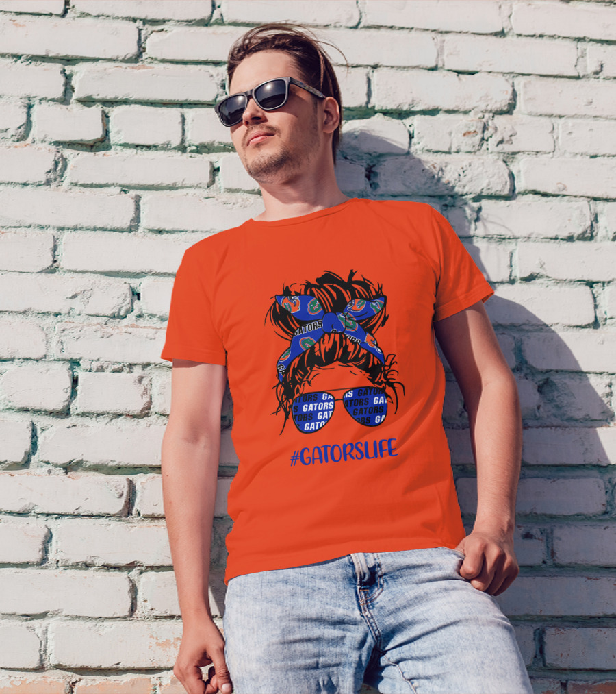 GATORS LIFE Messy Bun Girl With Gators Headband And Glasses T-Shirt