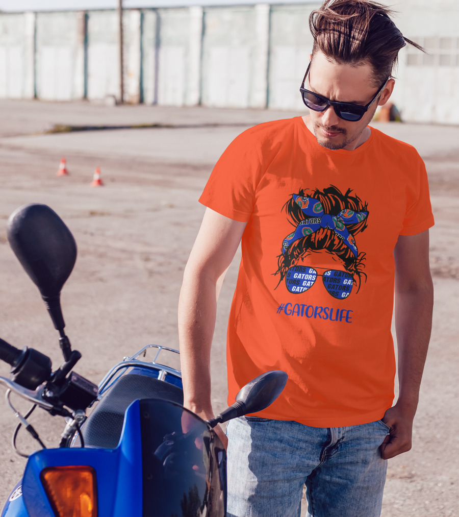 GATORS LIFE Messy Bun Girl With Gators Headband And Glasses T-Shirt