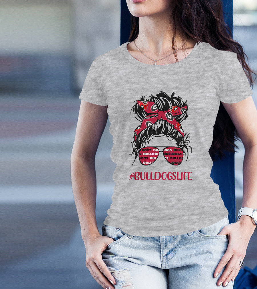 BULLDOGSLIFE Georgia Bulldogs Messy Bun Headband Glasses Girl T-Shirt