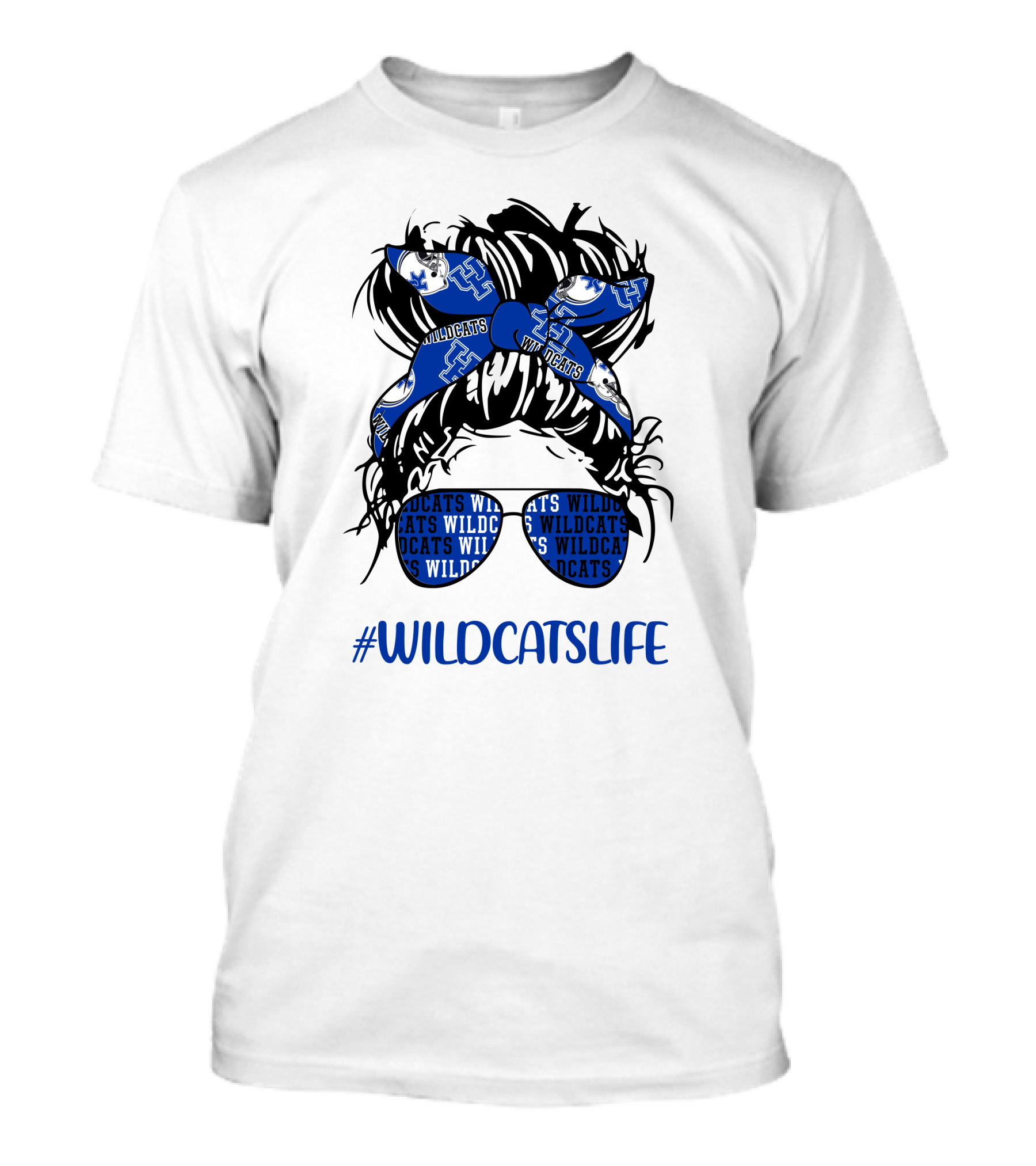 WILDCATSLIFE Kentucky Wildcats Messy Bun Headband Glasses Girl T-Shirt