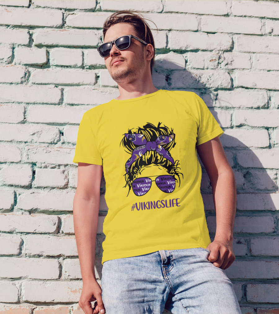 Vikings Life Messy Bun Girl Headband Glasses Minnesota Vikings T-Shirt