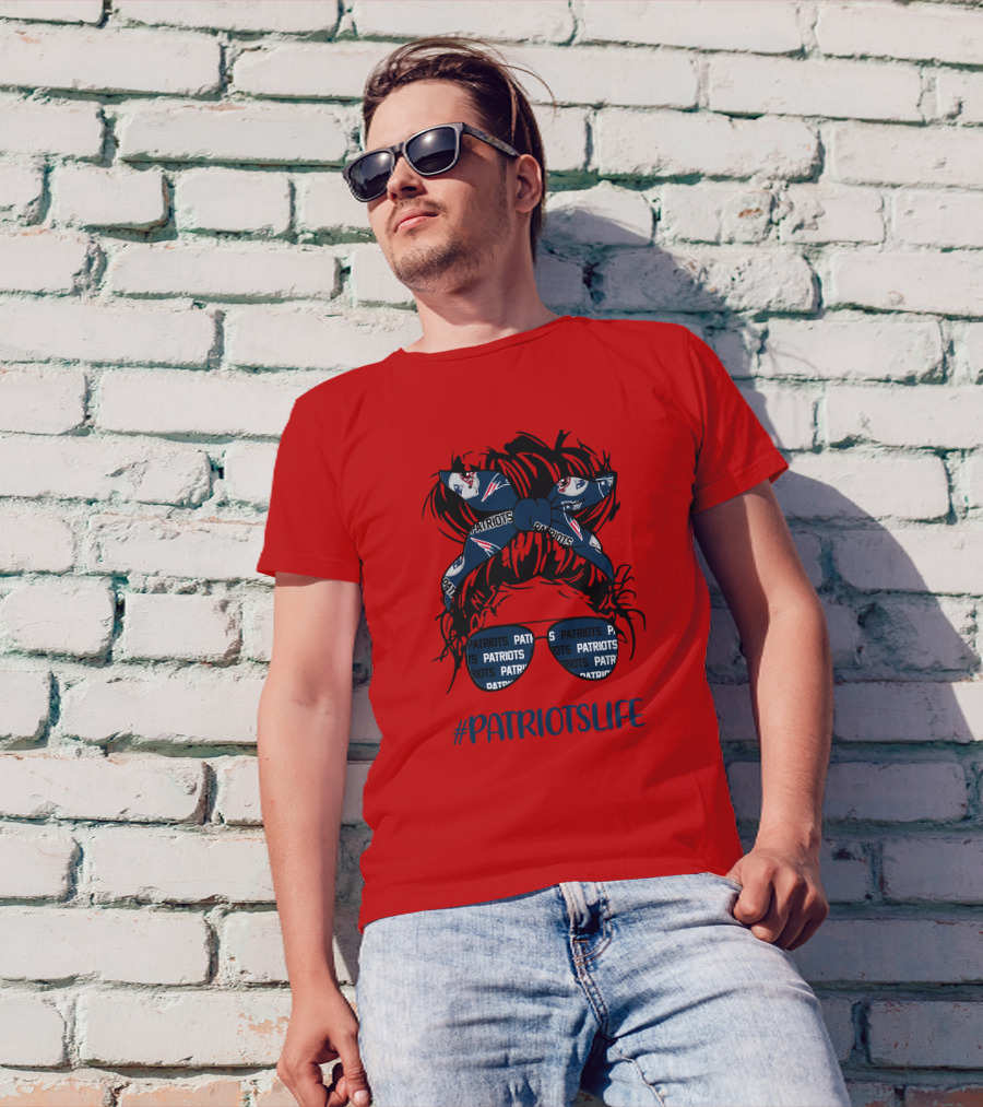 PATRIOTSLIFE New England Patriots Messy Bun Girl Headband Glasses T-Shirt