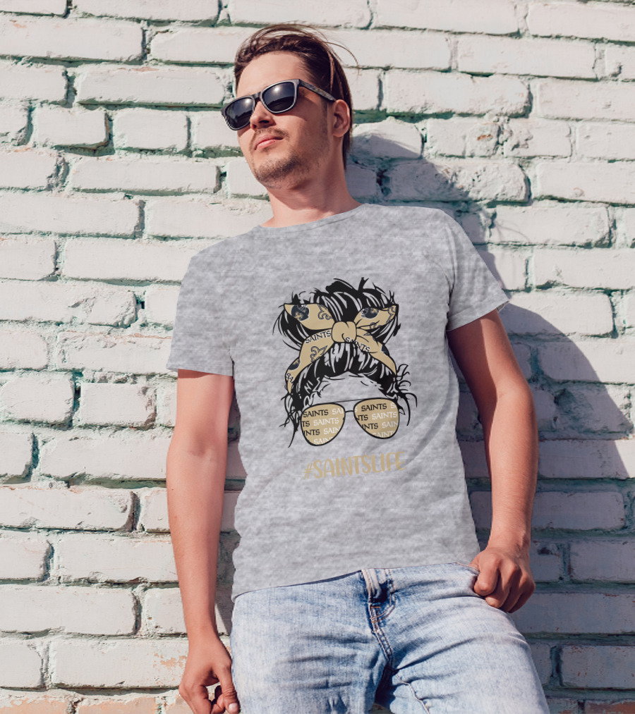 Messy Bun Girl With Saints Headband And Glasses #Saintslife T-Shirt