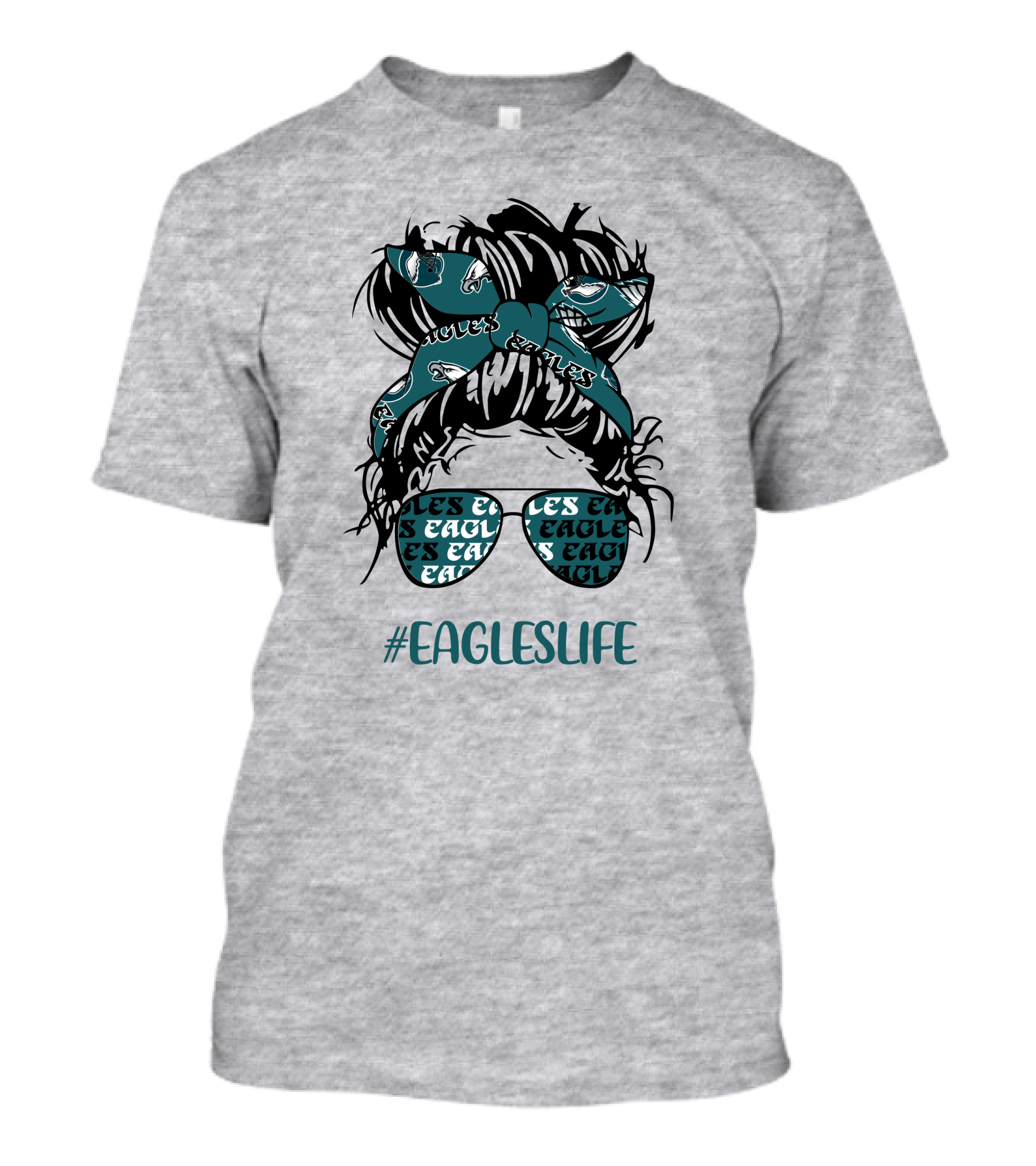 Philadelphia Eagles Life Hashtag Messy Bun Girl With Headband And Glasses T-Shirt