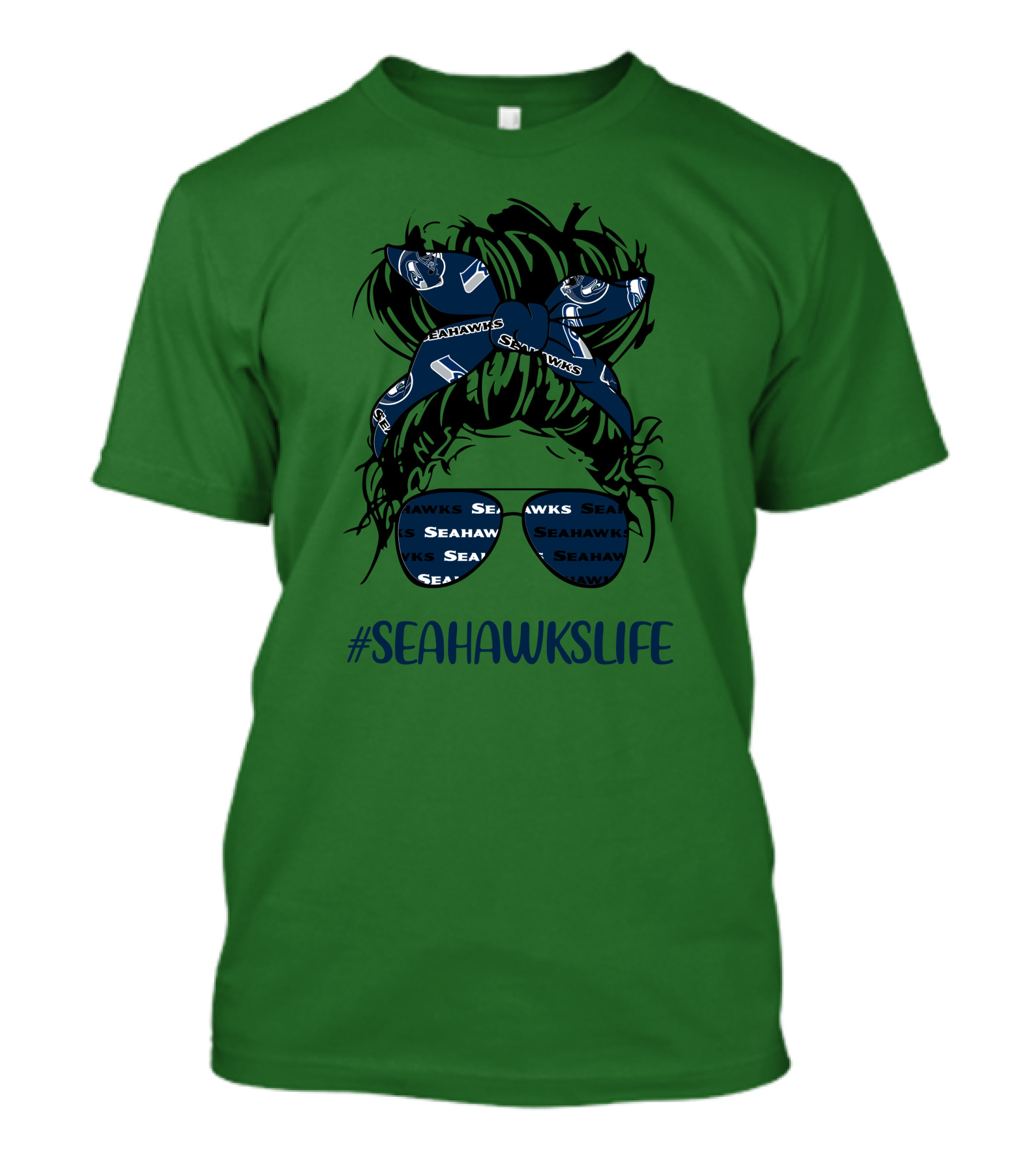 SEAHawksLife Messy Bun Girl With Headband And Glasses T-Shirt