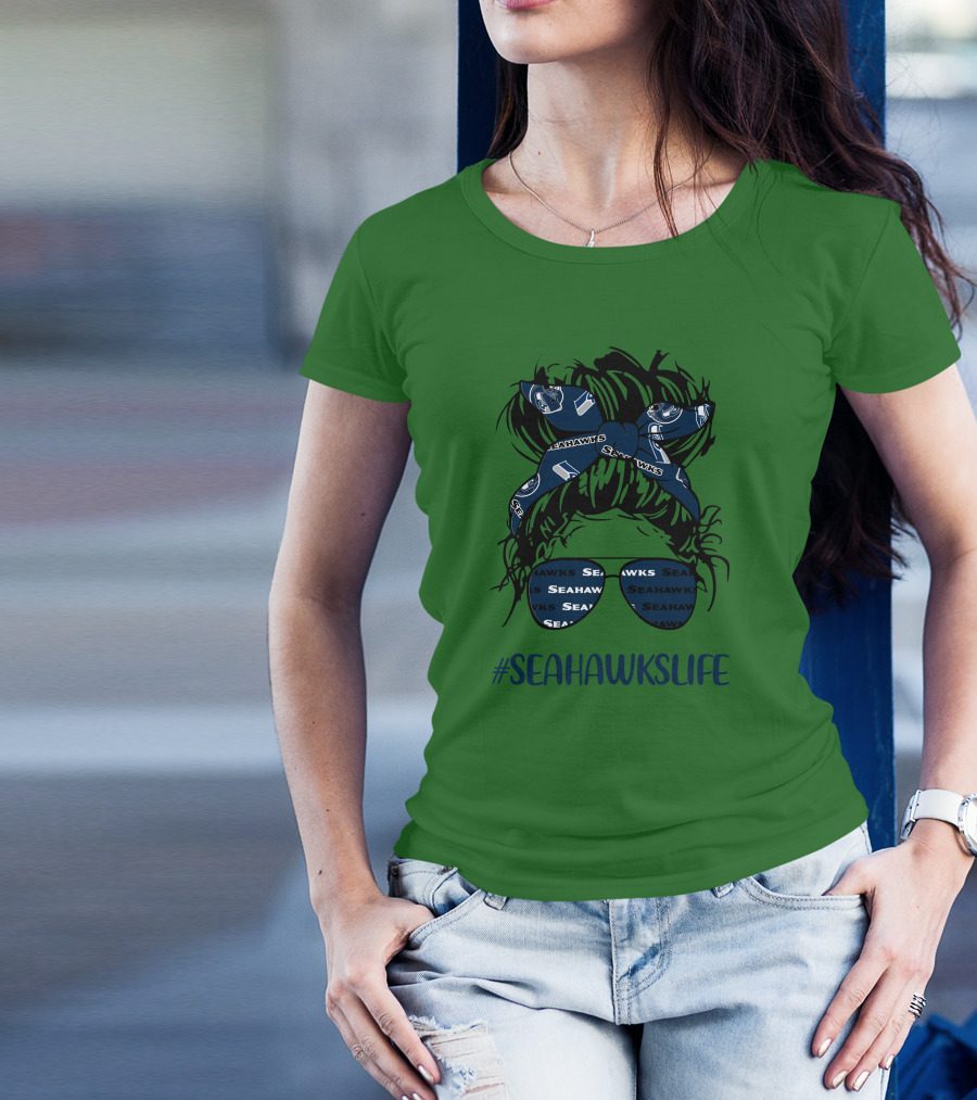 SEAHawksLife Messy Bun Girl With Headband And Glasses T-Shirt