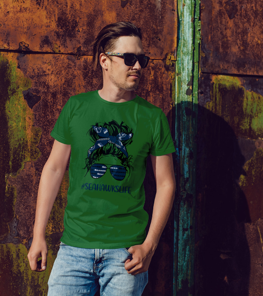 SEAHawksLife Messy Bun Girl With Headband And Glasses T-Shirt