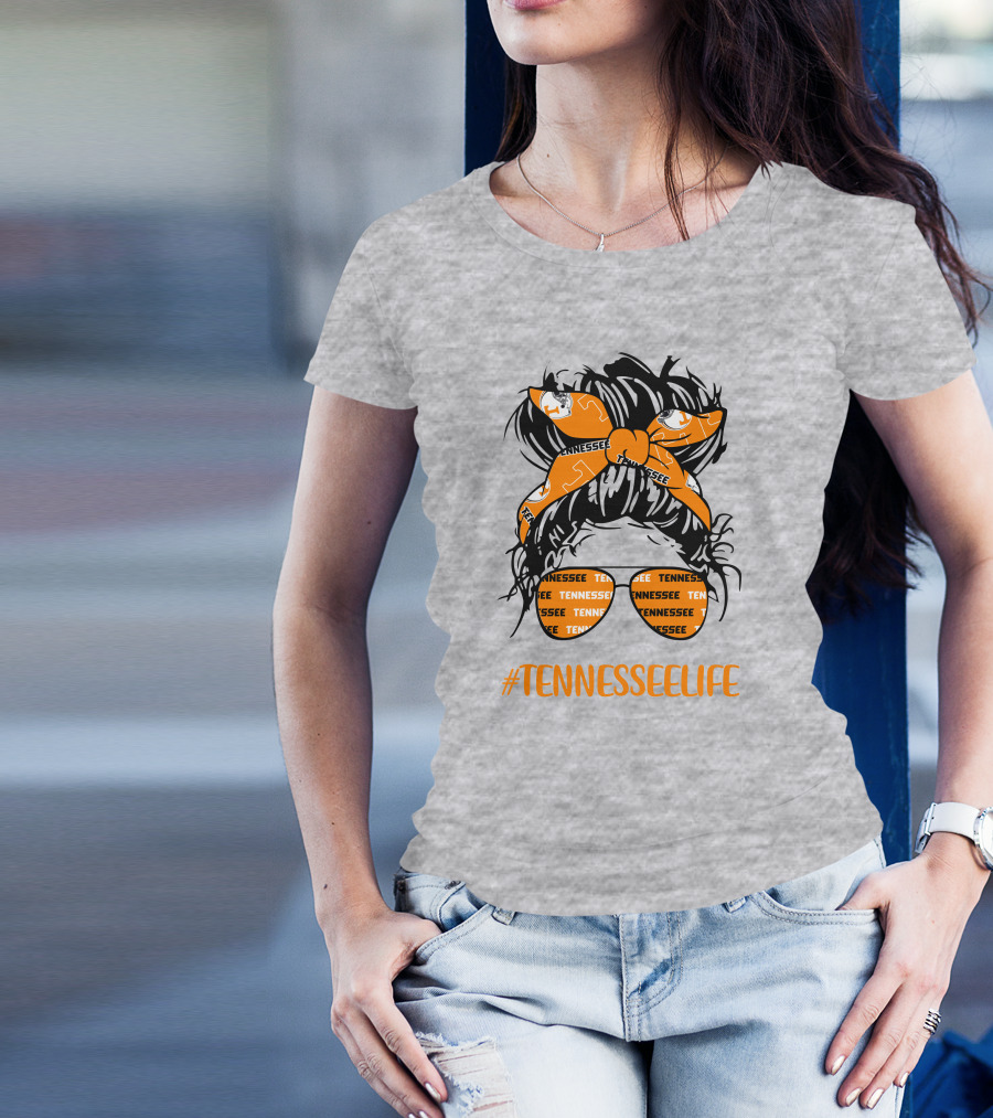 TennesseeLife Tennessee Volunteers Messy Bun Girl Headband Glasses T-Shirt