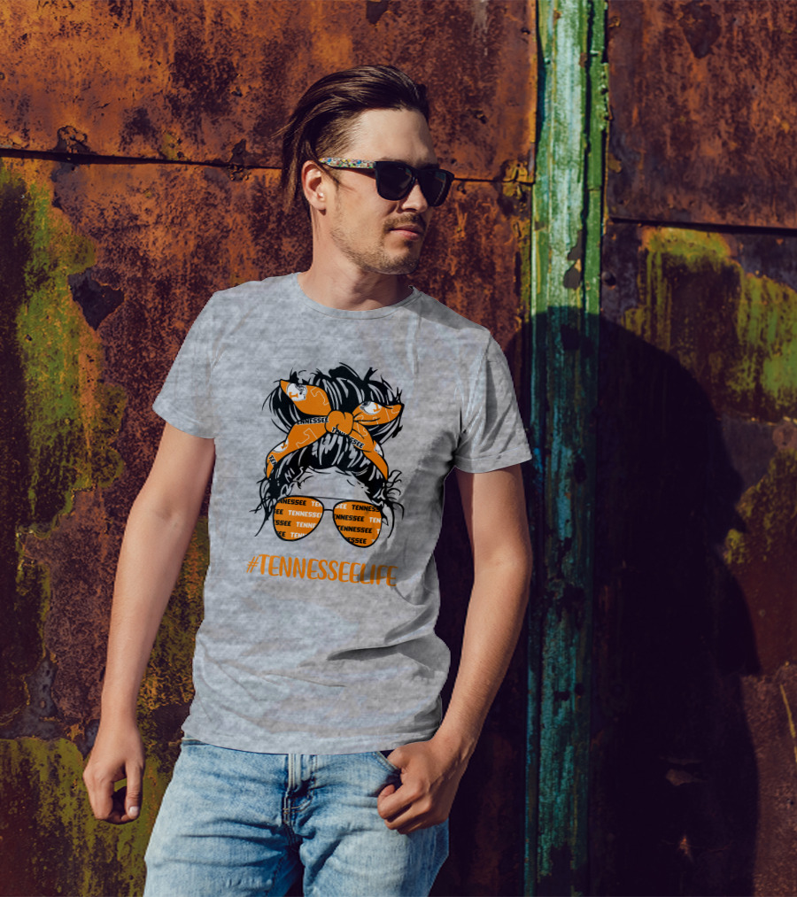 TennesseeLife Tennessee Volunteers Messy Bun Girl Headband Glasses T-Shirt