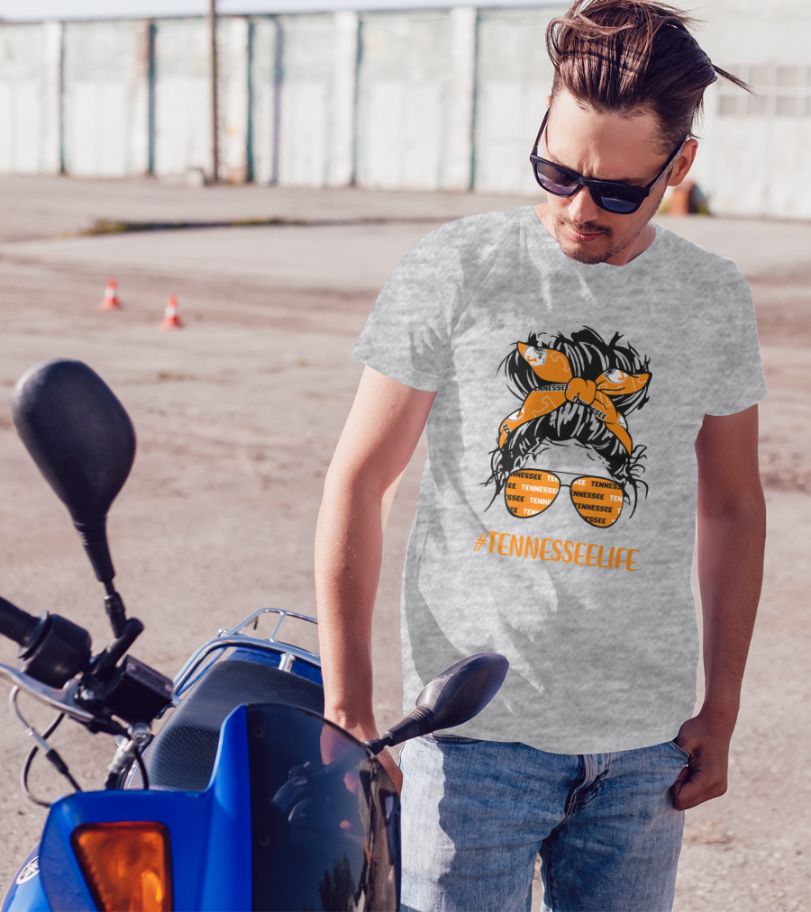 TennesseeLife Tennessee Volunteers Messy Bun Girl Headband Glasses T-Shirt