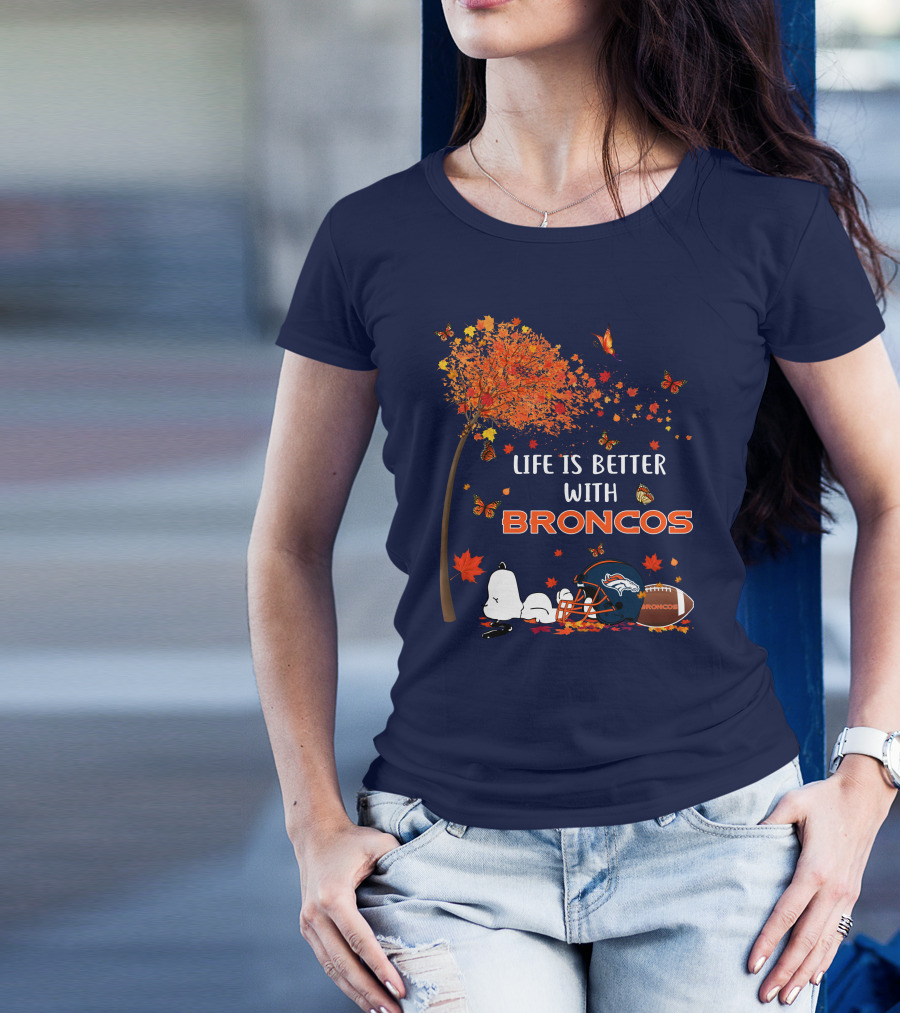 Life Is Better With Broncos Tree Butterflies Helmet Football T-Shirt
