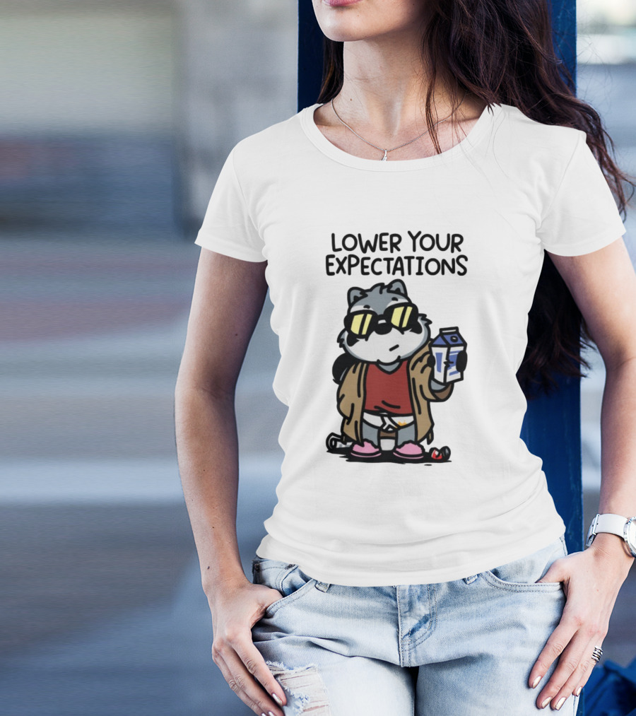 Lower Your Expectations Cartoon Character With Sunglasses And Milk Carton T-Shirt