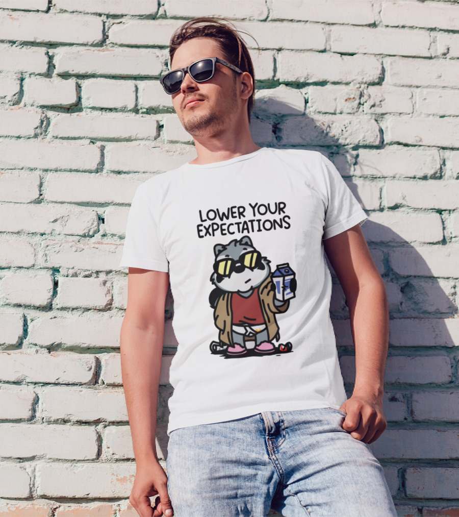 Lower Your Expectations Cartoon Character With Sunglasses And Milk Carton T-Shirt