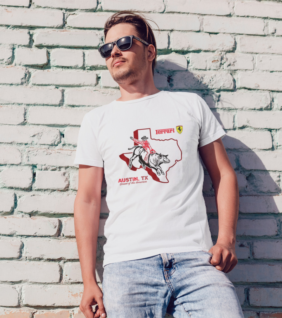 Ferrari Austin Texas Circuit Of The Americas Bull Rider Map Icon T-Shirt