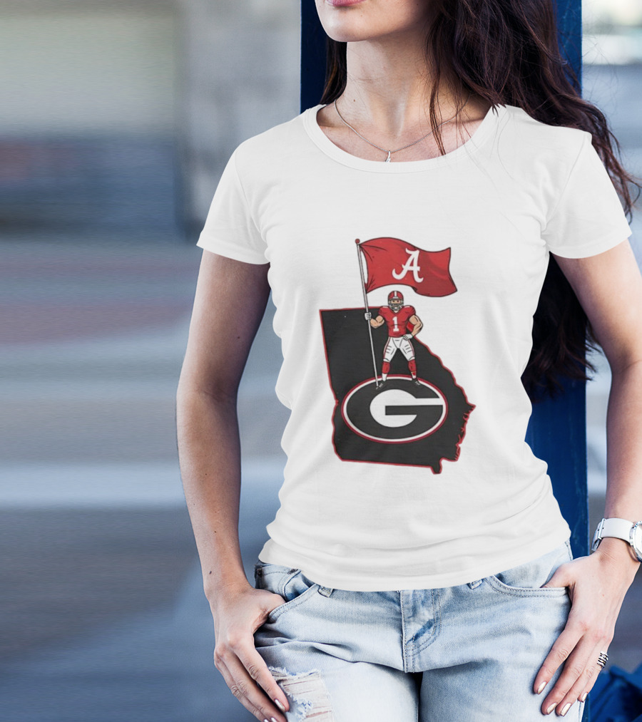Alabama Crimson Tide Flag Over Georgia Bulldogs Map Football Rivalry T-Shirt