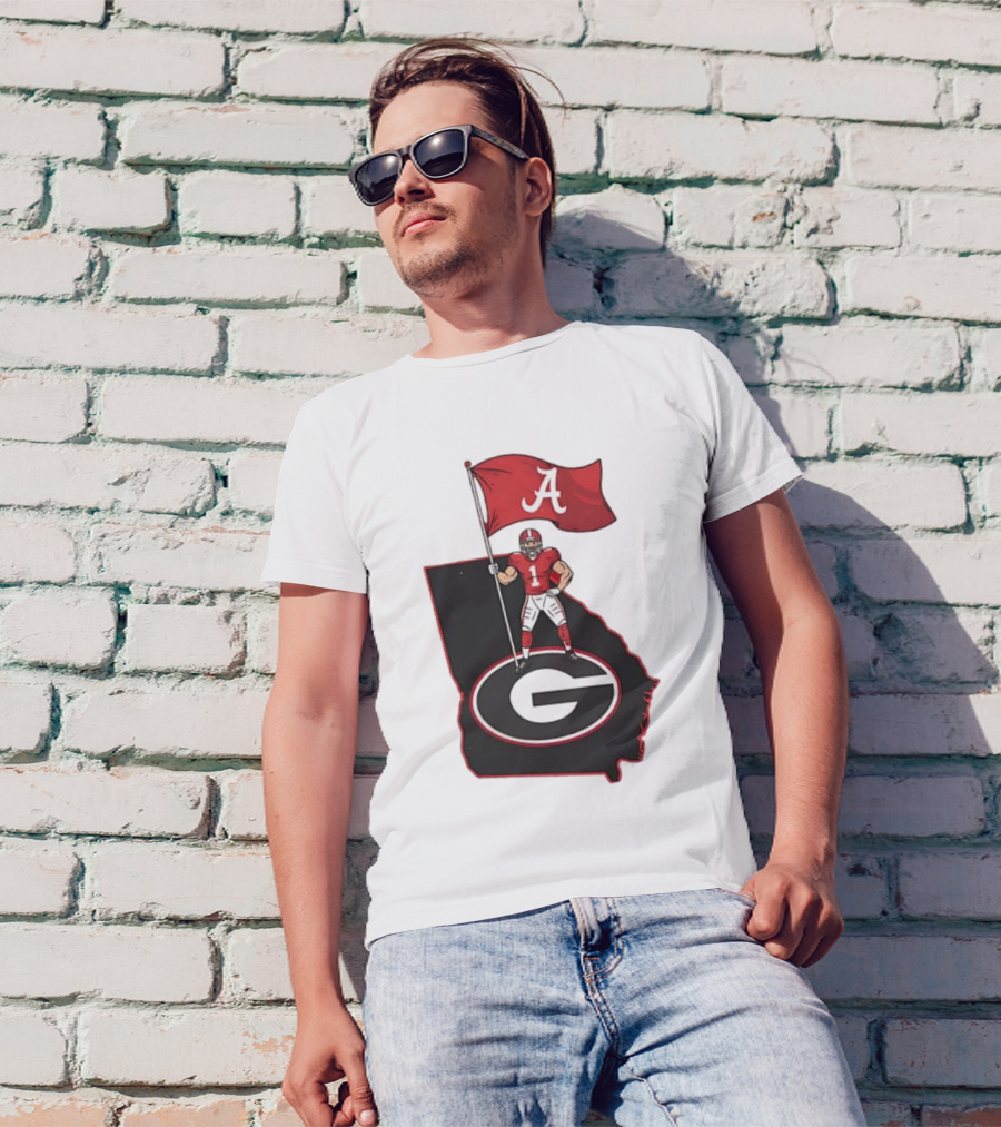 Alabama Crimson Tide Flag Over Georgia Bulldogs Map Football Rivalry T-Shirt