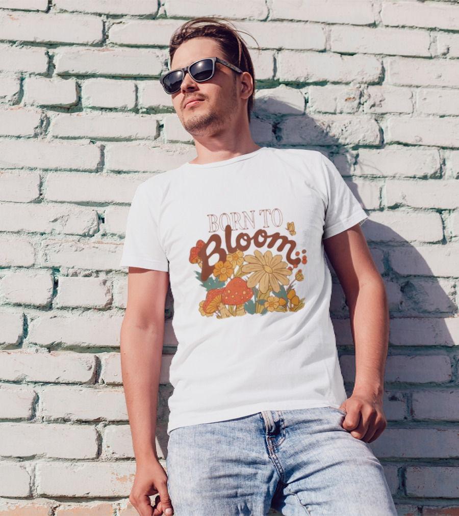 ```Born To Bloom Autumn Vintage Floral Mushrooms And Butterflies Theme``` T-Shirt