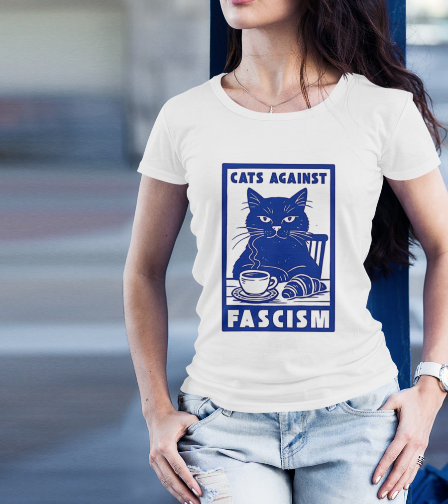 Cats Against Fascism Coffee And Croissant T-Shirt