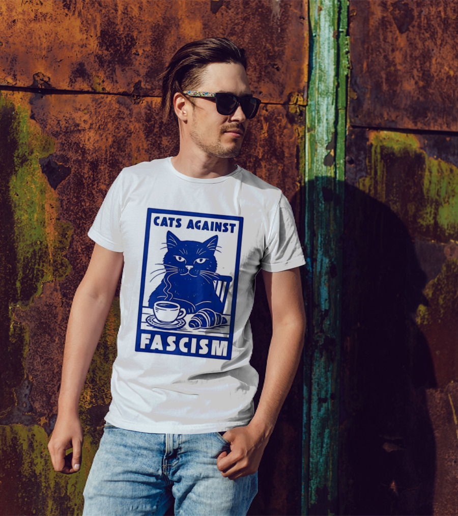 Cats Against Fascism Coffee And Croissant T-Shirt