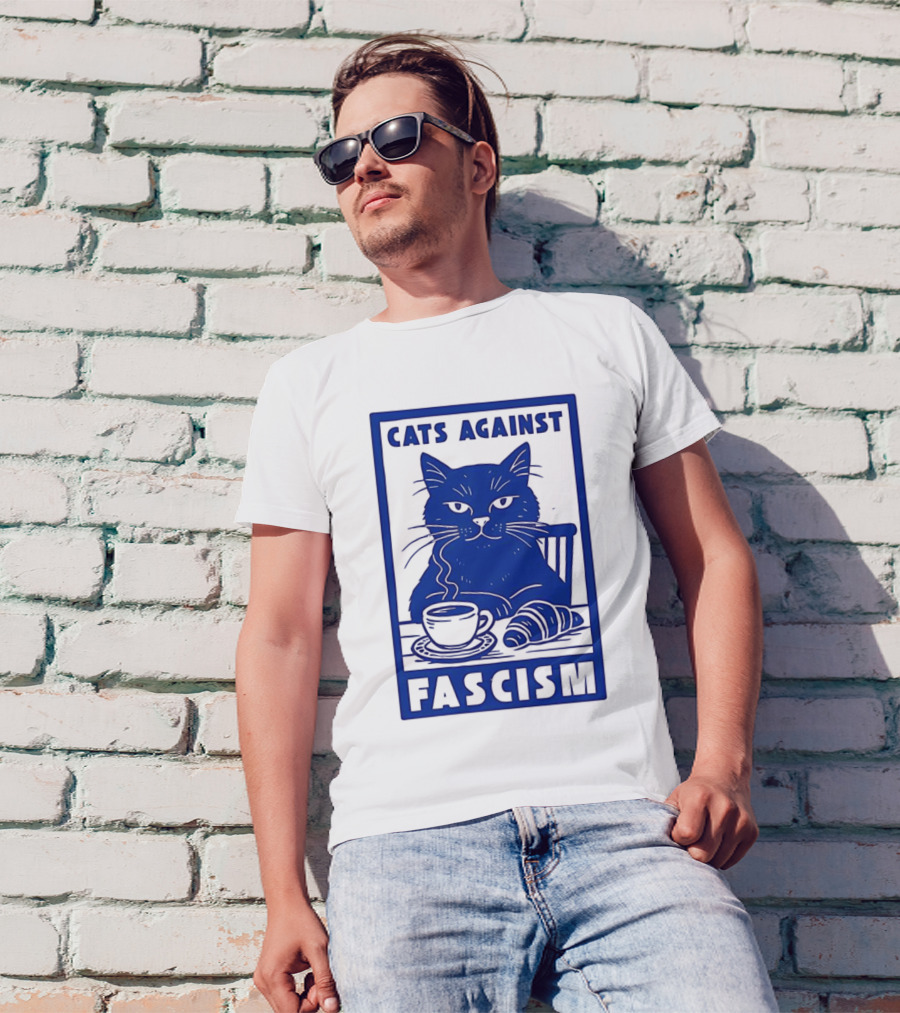 Cats Against Fascism Coffee And Croissant T-Shirt