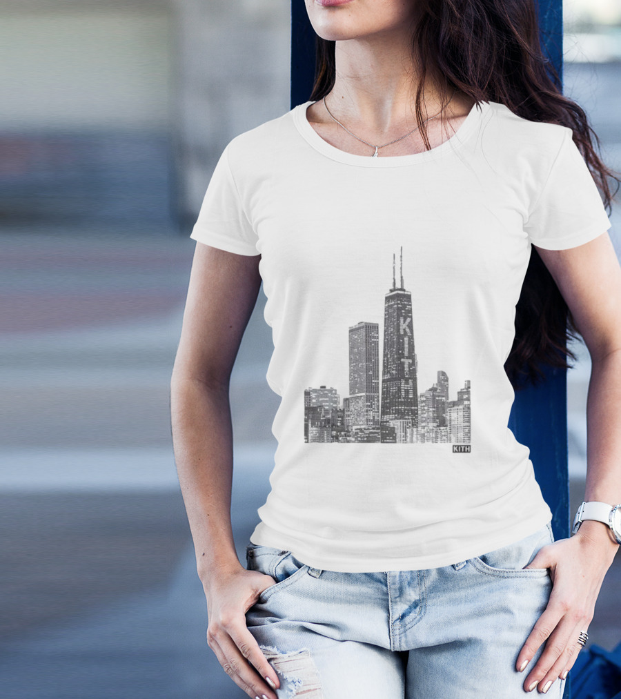 Kith Chicago Skyline Merchandise Featuring Iconic Skyscraper Artwork T-Shirt