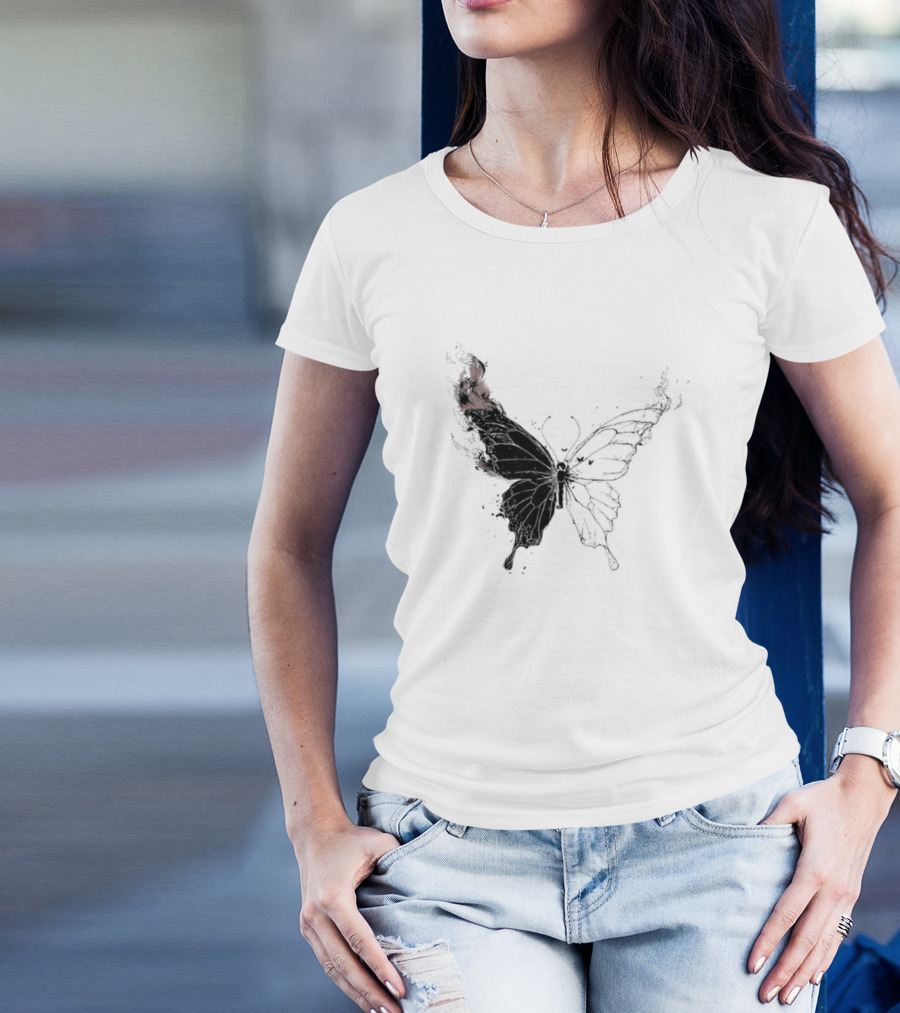 Princess Goes Butterfly Diagram Black Wings Illustration T-Shirt