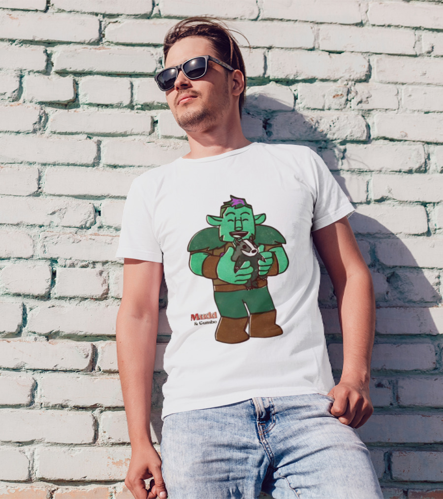 Mudd & Omino Goblin Character Embracing Pet Badger T-Shirt