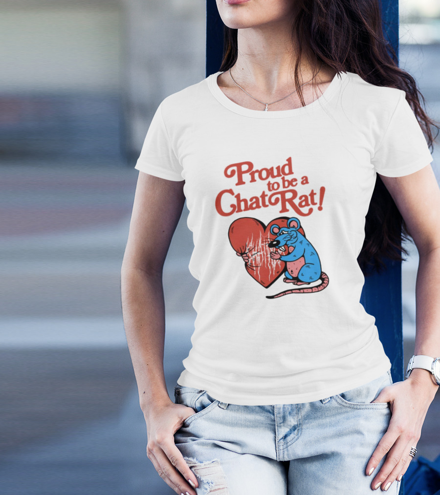 Proud To Be A Chat Rat Heart Hugging Cartoon Blue Rat T-Shirt