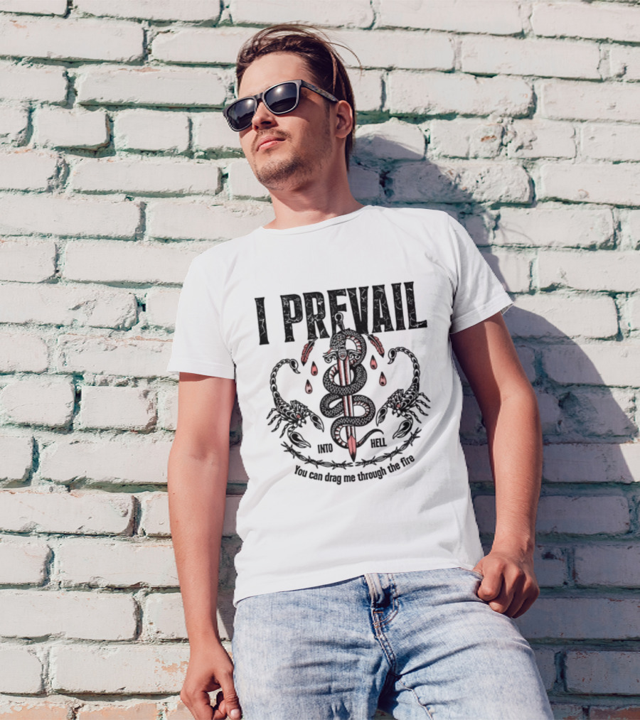 I Prevail Into Hell Through The Fire Serpent Caduceus Design T-Shirt