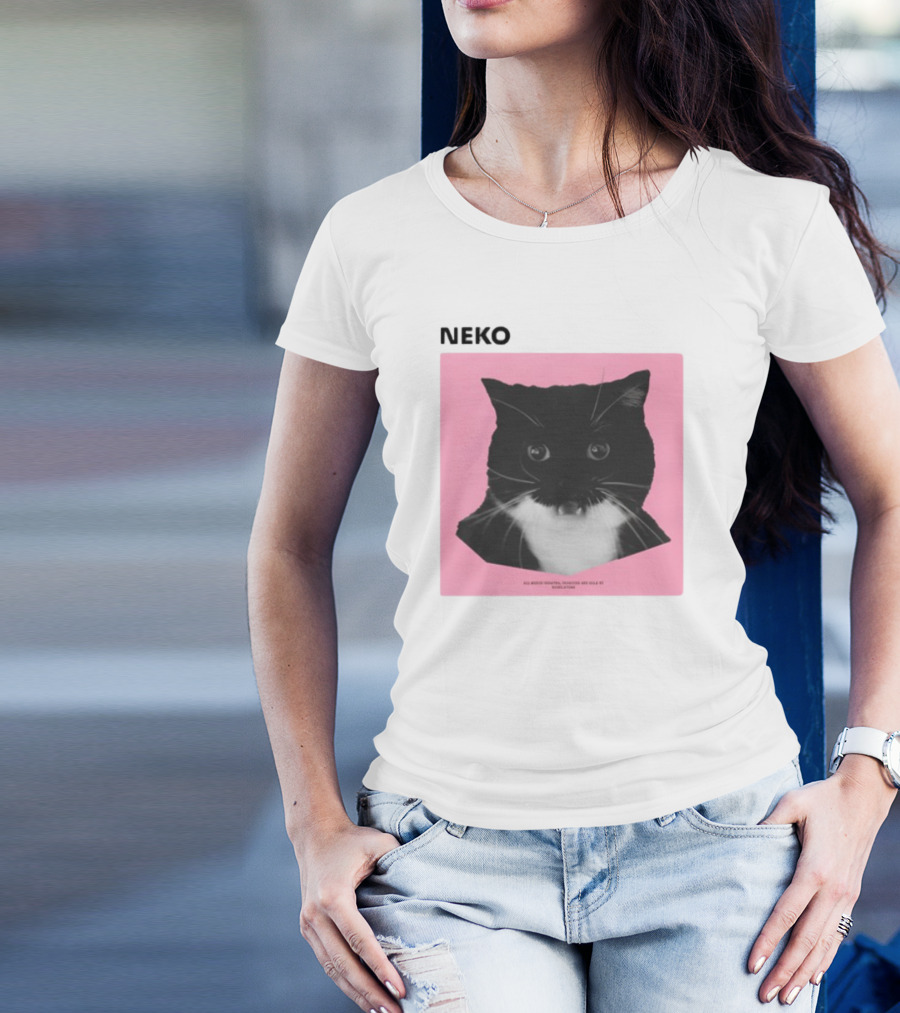 Neko Uni The Strongest Cat Silhouette In Black And Pink T-Shirt