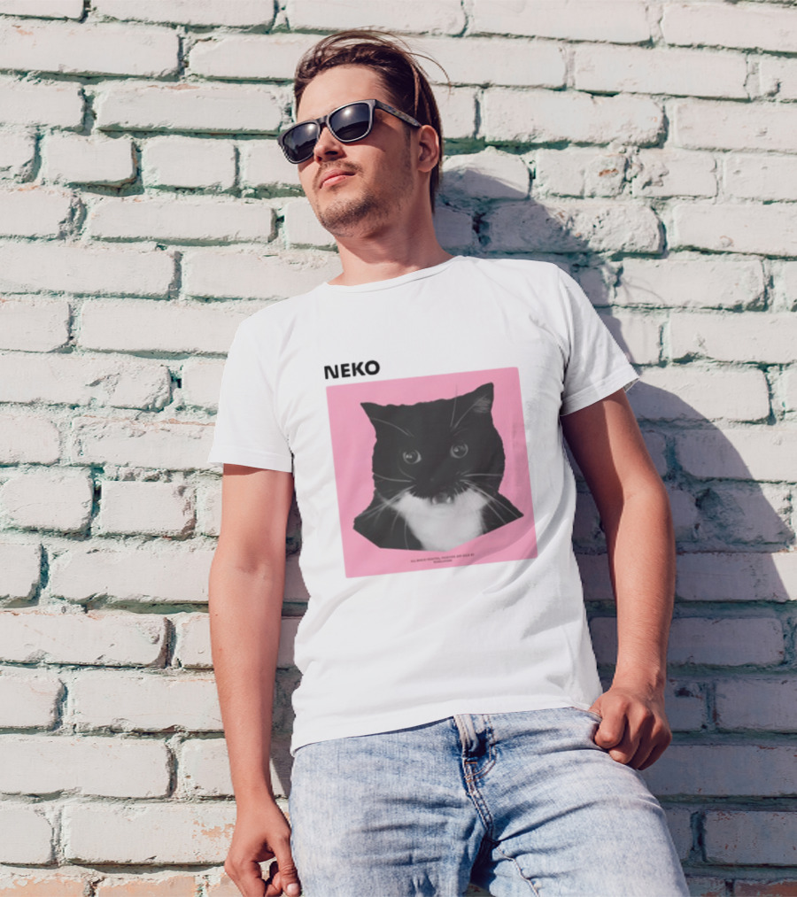 Neko Uni The Strongest Cat Silhouette In Black And Pink T-Shirt